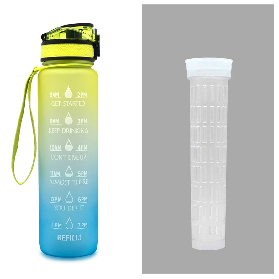 1L Tritan Water Bottle With Time Marker Bounce Cover Motivational Water Bottle Cycling Leakproof Cup For Sports Fitness Bottles - Active Health Gear