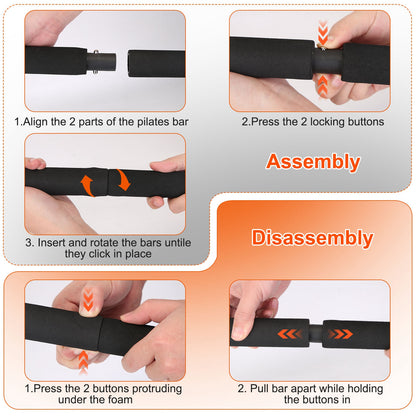 100LBS OR 180LBS Band Options - 1Pc Pilates Bar Kit Multifunctional Pilates Yoga Toning Bar Full Body Exercise Equipment Set For Beginners Intermediates Professionals 4 Elastic Resistance Bands - Active Health Gear