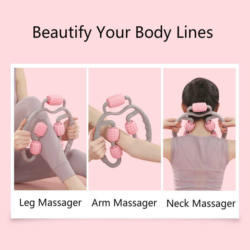 U Shape Trigger Point Massage Roller Full Body Massage Tool Arm Leg Neck Muscle Massager 4 Wheels Fitness Device For Sports - Active Health Gear