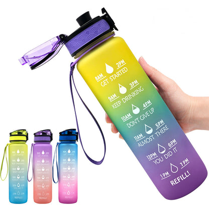1L Tritan Water Bottle With Time Marker Bounce Cover Motivational Water Bottle Cycling Leakproof Cup For Sports Fitness Bottles - Active Health Gear