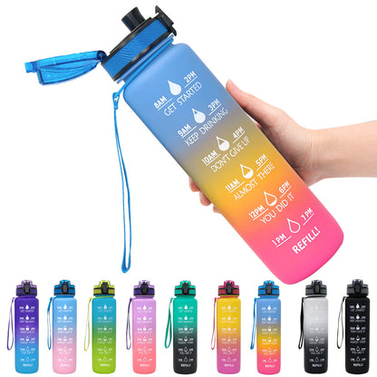 1L Tritan Water Bottle With Time Marker Bounce Cover Motivational Water Bottle Cycling Leakproof Cup For Sports Fitness Bottles - Active Health Gear