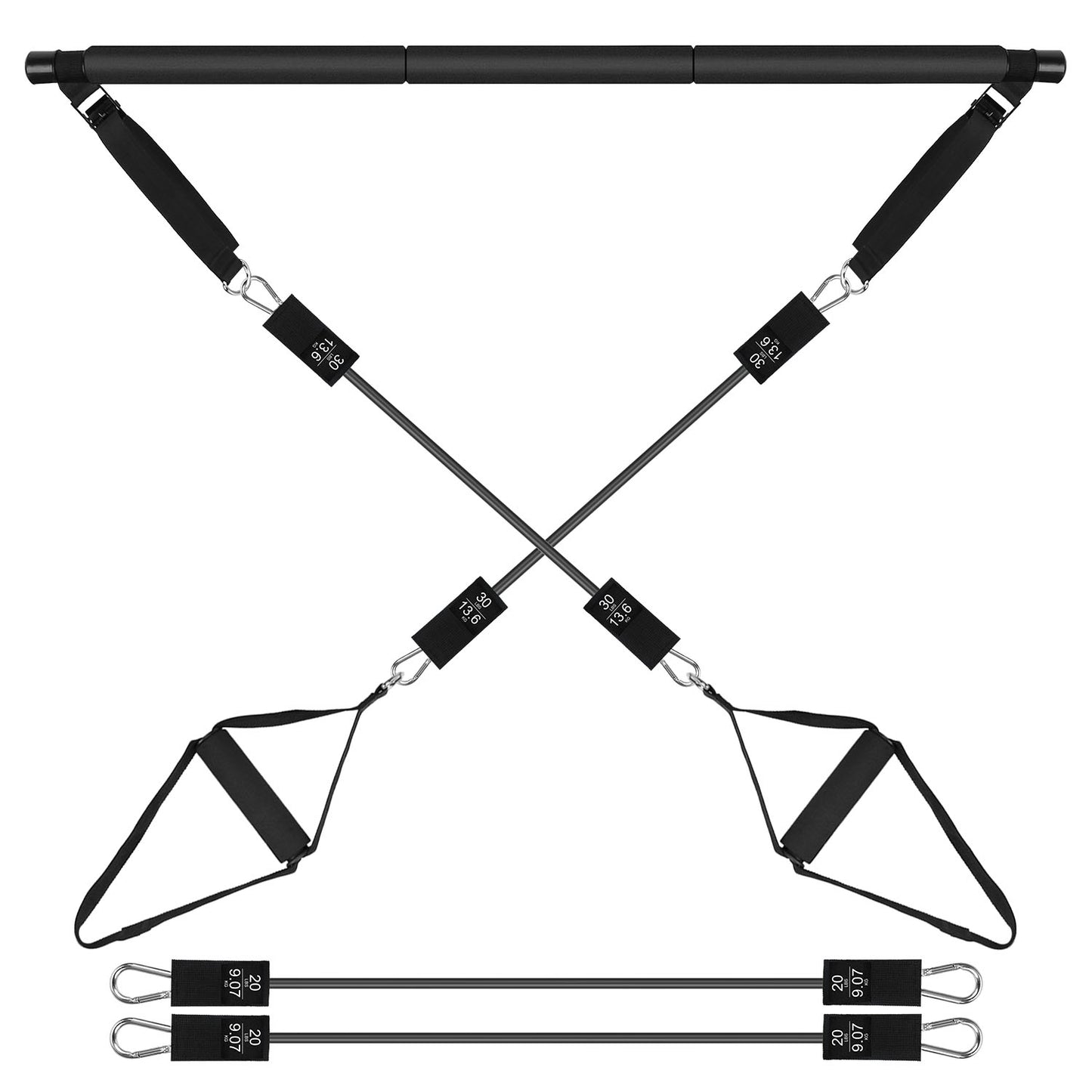 100LBS OR 180LBS Band Options - 1Pc Pilates Bar Kit Multifunctional Pilates Yoga Toning Bar Full Body Exercise Equipment Set For Beginners Intermediates Professionals 4 Elastic Resistance Bands - Active Health Gear