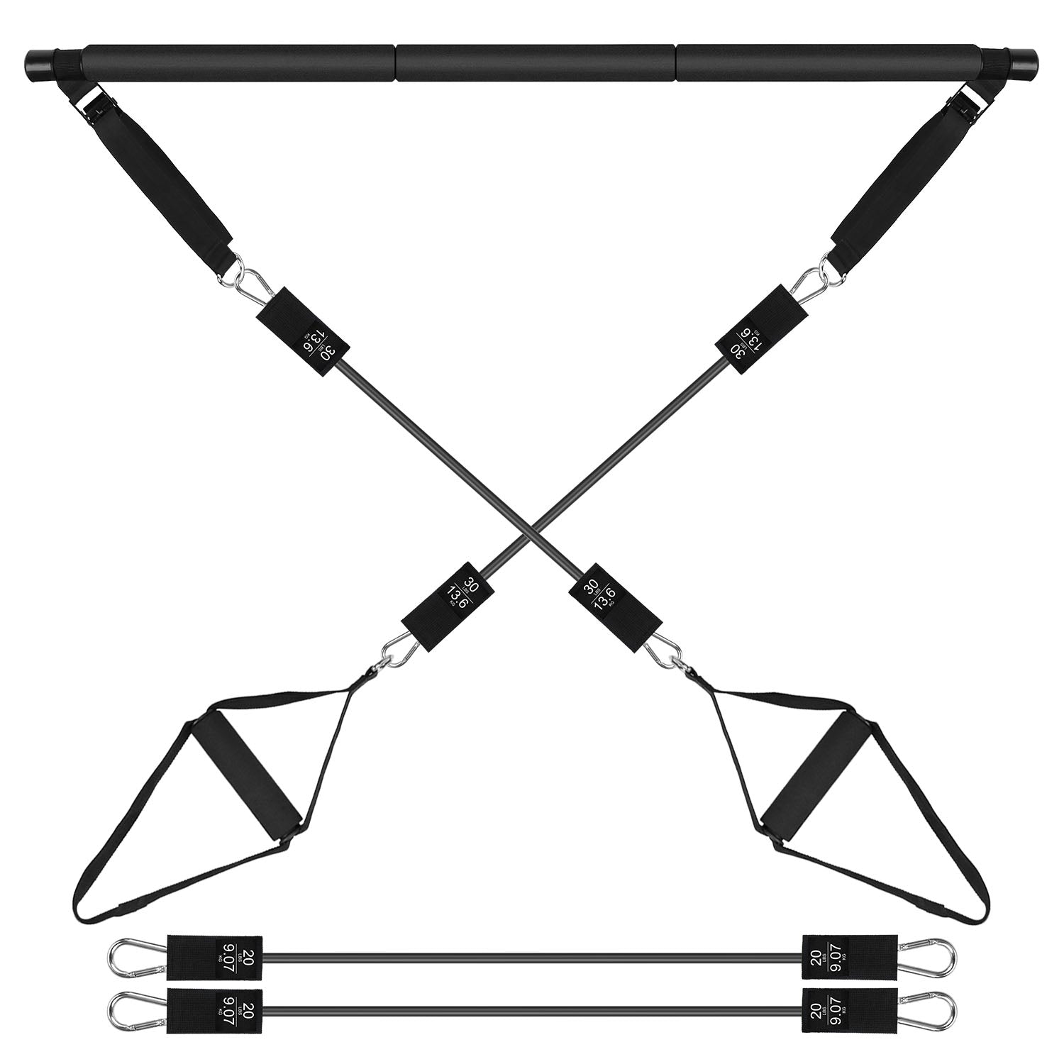 100LBS OR 180LBS Band Options - 1Pc Pilates Bar Kit Multifunctional Pilates Yoga Toning Bar Full Body Exercise Equipment Set For Beginners Intermediates Professionals 4 Elastic Resistance Bands - Active Health Gear
