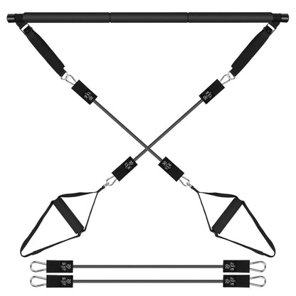 100LBS OR 180LBS Band Options - 1Pc Pilates Bar Kit Multifunctional Pilates Yoga Toning Bar Full Body Exercise Equipment Set For Beginners Intermediates Professionals 4 Elastic Resistance Bands - Active Health Gear