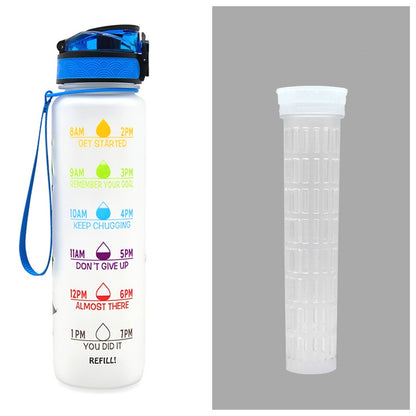 1L Tritan Water Bottle With Time Marker Bounce Cover Motivational Water Bottle Cycling Leakproof Cup For Sports Fitness Bottles - Active Health Gear