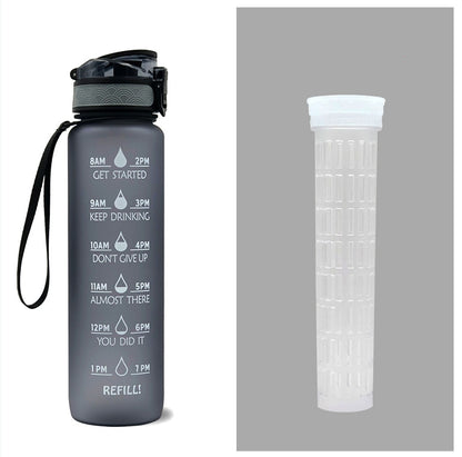 1L Tritan Water Bottle With Time Marker Bounce Cover Motivational Water Bottle Cycling Leakproof Cup For Sports Fitness Bottles - Active Health Gear