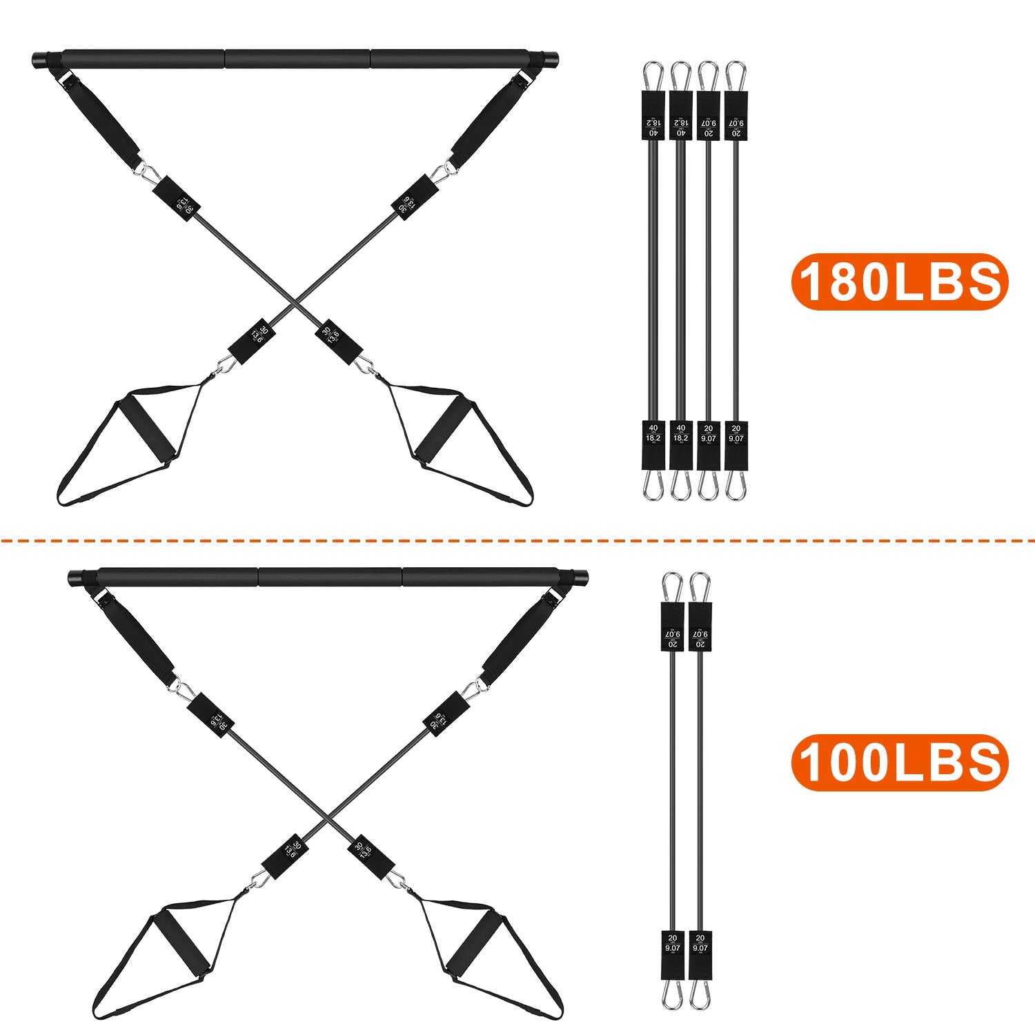 100LBS OR 180LBS Band Options - 1Pc Pilates Bar Kit Multifunctional Pilates Yoga Toning Bar Full Body Exercise Equipment Set For Beginners Intermediates Professionals 4 Elastic Resistance Bands - Active Health Gear