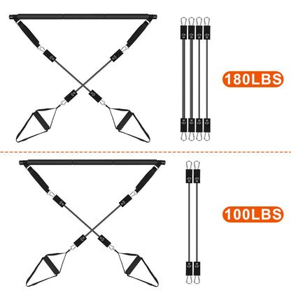 100LBS OR 180LBS Band Options - 1Pc Pilates Bar Kit Multifunctional Pilates Yoga Toning Bar Full Body Exercise Equipment Set For Beginners Intermediates Professionals 4 Elastic Resistance Bands - Active Health Gear