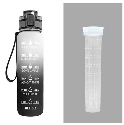 1L Tritan Water Bottle With Time Marker Bounce Cover Motivational Water Bottle Cycling Leakproof Cup For Sports Fitness Bottles - Active Health Gear