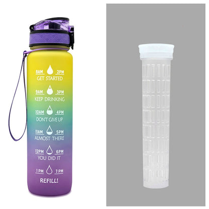 1L Tritan Water Bottle With Time Marker Bounce Cover Motivational Water Bottle Cycling Leakproof Cup For Sports Fitness Bottles - Active Health Gear