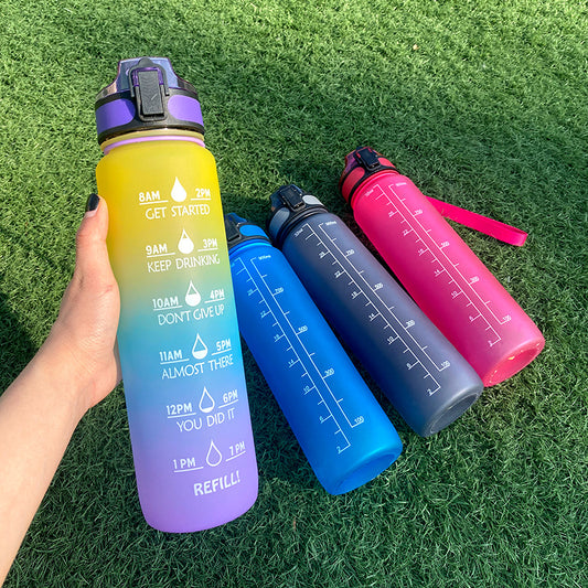 1L Tritan Water Bottle With Time Marker Bounce Cover Motivational Water Bottle Cycling Leakproof Cup For Sports Fitness Bottles - Active Health Gear