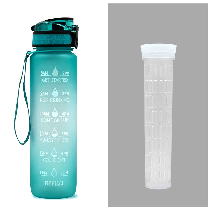 1L Tritan Water Bottle With Time Marker Bounce Cover Motivational Water Bottle Cycling Leakproof Cup For Sports Fitness Bottles - Active Health Gear