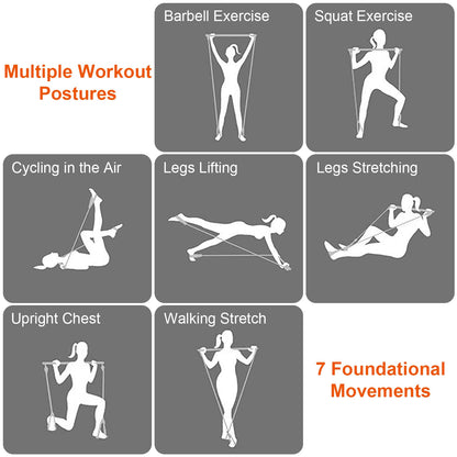 100LBS OR 180LBS Band Options - 1Pc Pilates Bar Kit Multifunctional Pilates Yoga Toning Bar Full Body Exercise Equipment Set For Beginners Intermediates Professionals 4 Elastic Resistance Bands - Active Health Gear