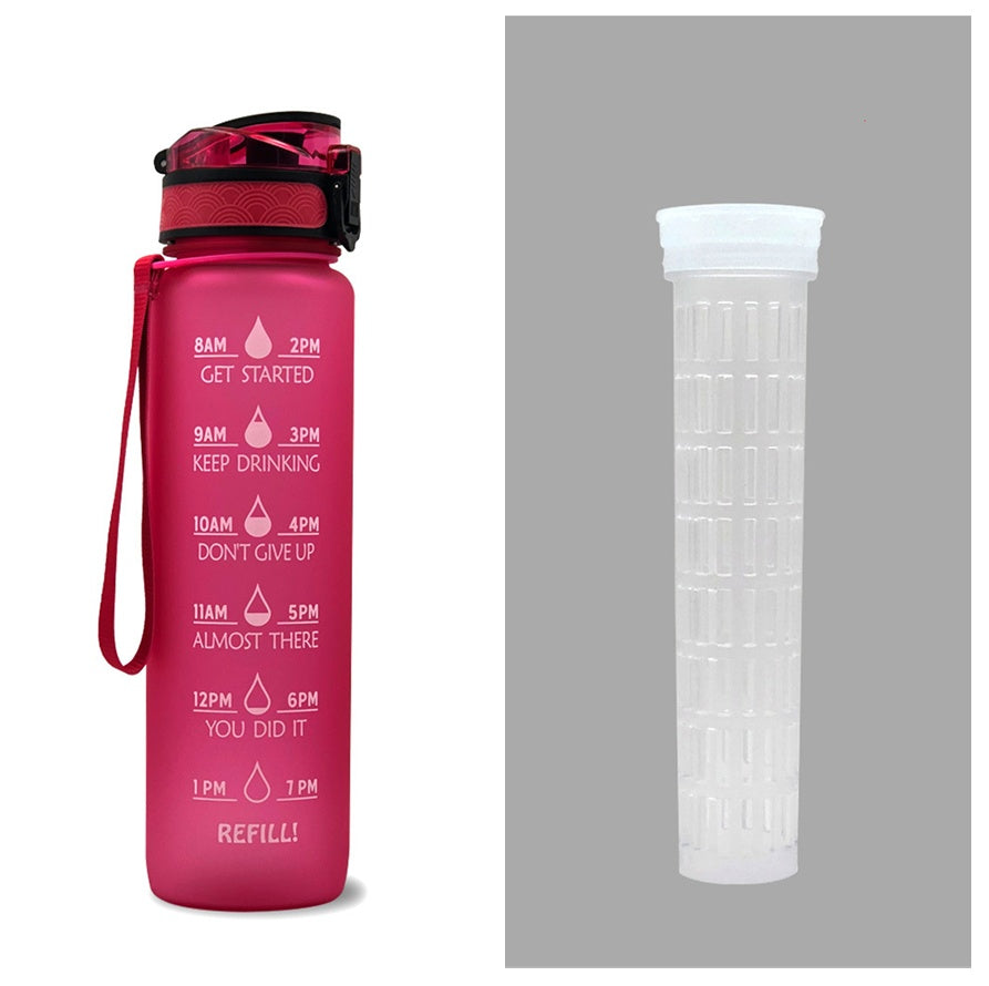 1L Tritan Water Bottle With Time Marker Bounce Cover Motivational Water Bottle Cycling Leakproof Cup For Sports Fitness Bottles - Active Health Gear
