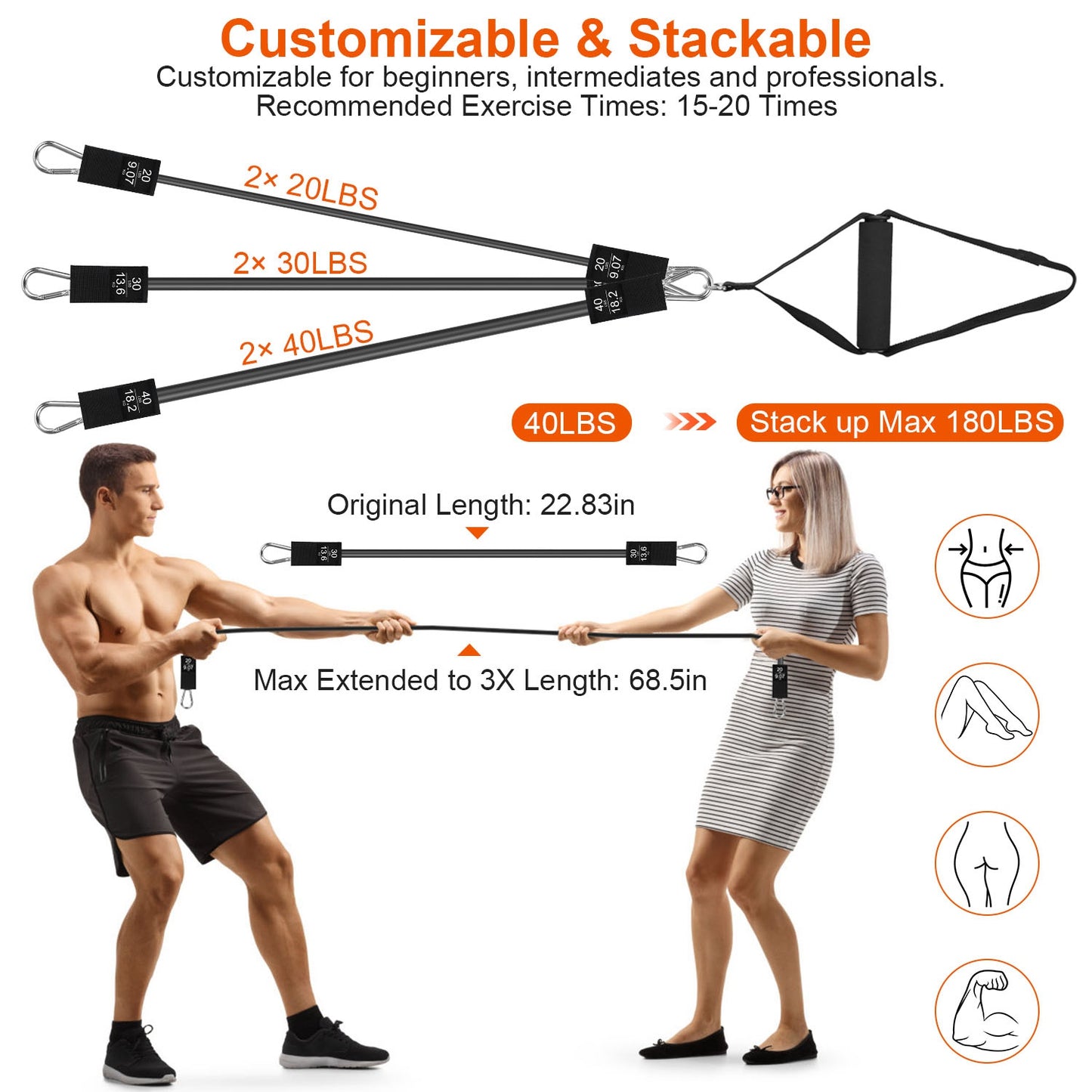 100LBS OR 180LBS Band Options - 1Pc Pilates Bar Kit Multifunctional Pilates Yoga Toning Bar Full Body Exercise Equipment Set For Beginners Intermediates Professionals 4 Elastic Resistance Bands - Active Health Gear