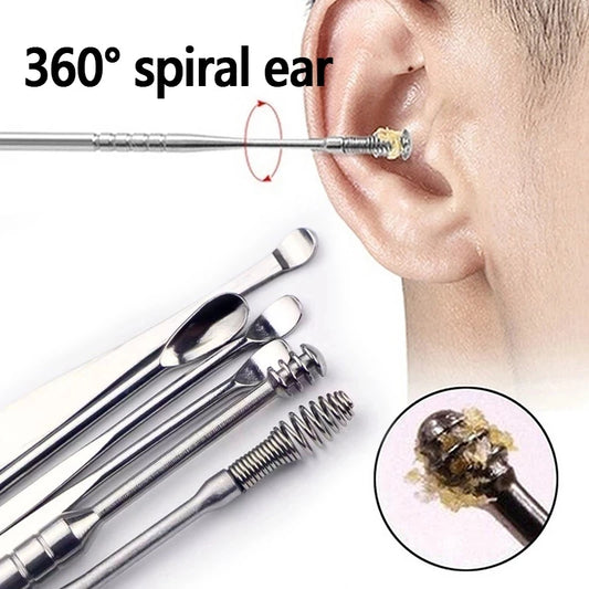 6Pcs/set ear cleaner Ear Wax Pickers Stainless Steel Earpick Wax Remover piercing kit earwax Curette Spoon Care Ear Clean Tools - Active Health Gear