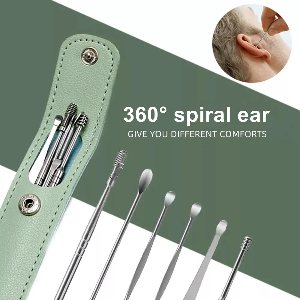 6Pcs/set ear cleaner Ear Wax Pickers Stainless Steel Earpick Wax Remover piercing kit earwax Curette Spoon Care Ear Clean Tools - Active Health Gear