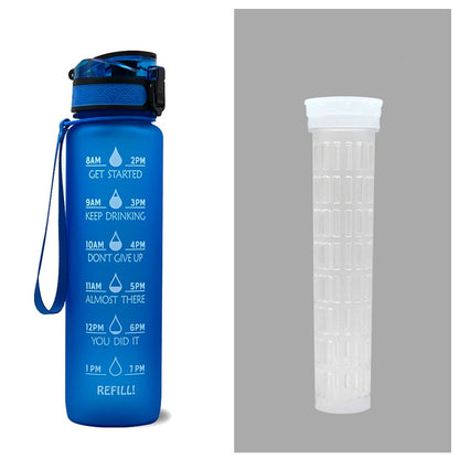 1L Tritan Water Bottle With Time Marker Bounce Cover Motivational Water Bottle Cycling Leakproof Cup For Sports Fitness Bottles - Active Health Gear