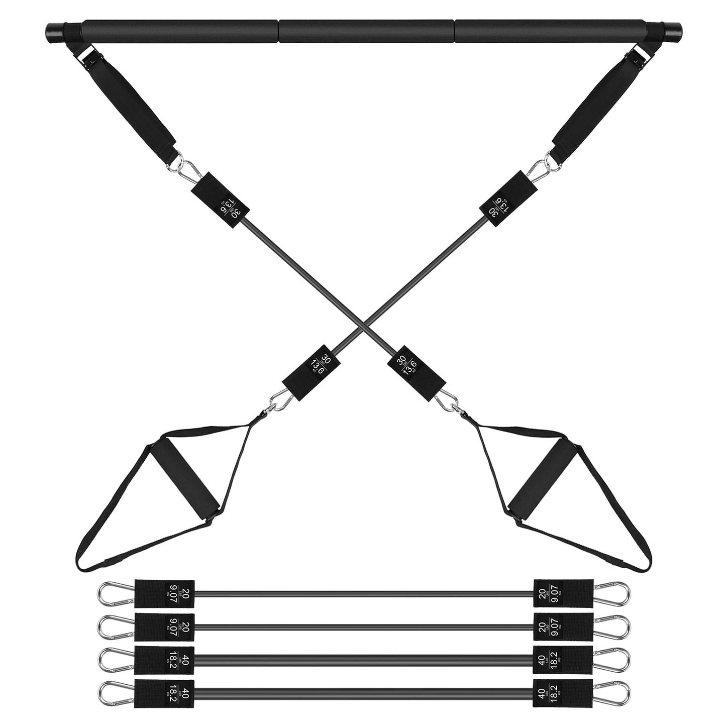 100LBS OR 180LBS Band Options - 1Pc Pilates Bar Kit Multifunctional Pilates Yoga Toning Bar Full Body Exercise Equipment Set For Beginners Intermediates Professionals 4 Elastic Resistance Bands - Active Health Gear
