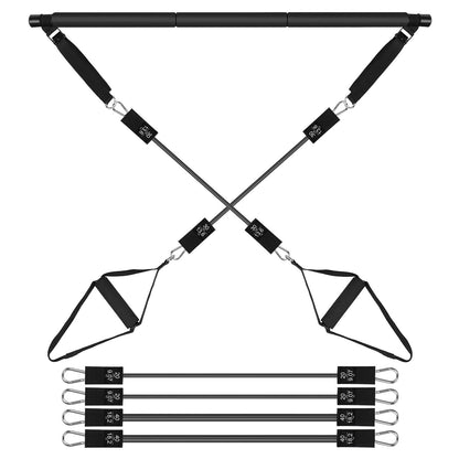 100LBS OR 180LBS Band Options - 1Pc Pilates Bar Kit Multifunctional Pilates Yoga Toning Bar Full Body Exercise Equipment Set For Beginners Intermediates Professionals 4 Elastic Resistance Bands - Active Health Gear