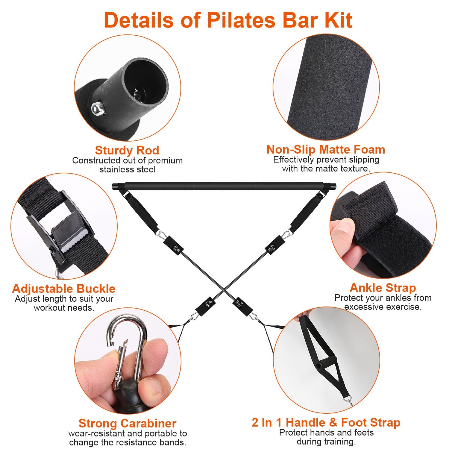 100LBS OR 180LBS Band Options - 1Pc Pilates Bar Kit Multifunctional Pilates Yoga Toning Bar Full Body Exercise Equipment Set For Beginners Intermediates Professionals 4 Elastic Resistance Bands - Active Health Gear