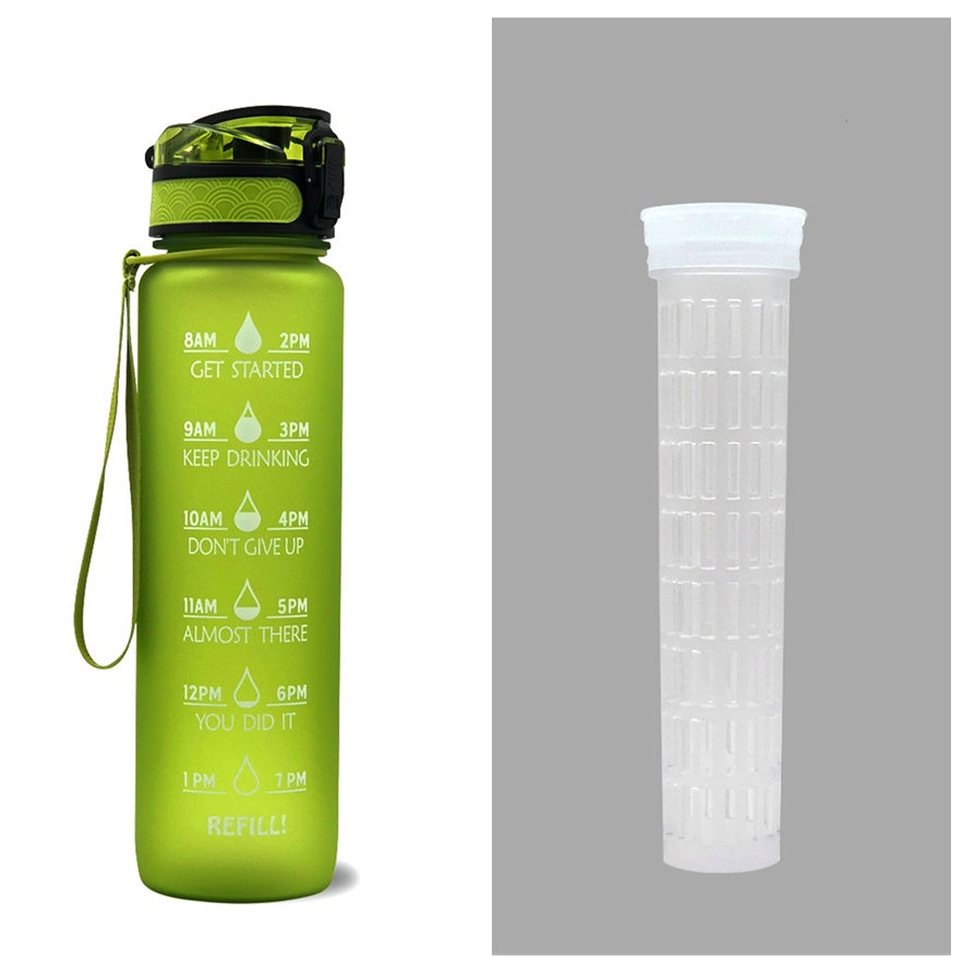1L Tritan Water Bottle With Time Marker Bounce Cover Motivational Water Bottle Cycling Leakproof Cup For Sports Fitness Bottles - Active Health Gear