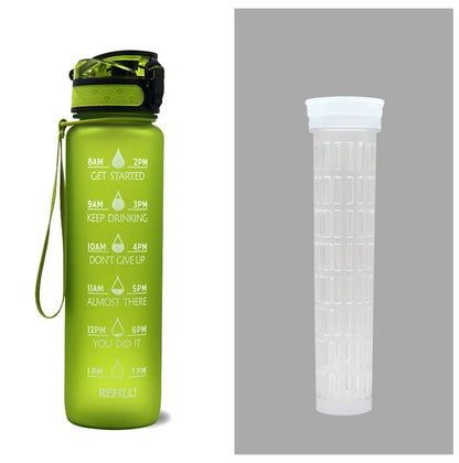 1L Tritan Water Bottle With Time Marker Bounce Cover Motivational Water Bottle Cycling Leakproof Cup For Sports Fitness Bottles - Active Health Gear